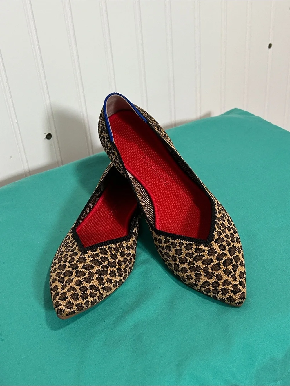 Rothy's Leopard Print Pointed Toe Flats with Red Insole Sz: 7.5